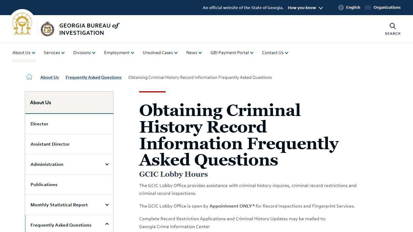 Obtaining Criminal History Record Information Frequently Asked Questions | Georgia Bureau of Investigation